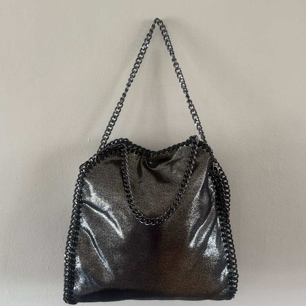 Metallic Chain Strap Tote Bag